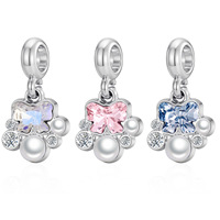 Breloques thème empreinte de patte argentée, perles pendantes patte de chat, compatibles avec bracelet à breloques, pendentifs bijoux DIY pour femme, cadeau