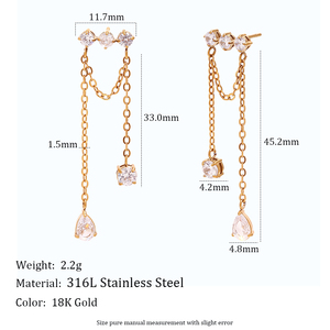<span class=keywords><strong>Orecchini</strong></span> <span class=keywords><strong>Pendenti</strong></span> Dreamshow in <span class=keywords><strong>Acciaio</strong></span> Inossidabile con Zirconia Cubica, <span class=keywords><strong>Orecchini</strong></span> a Goccia con Catena e Nappine, Stile Semplice, Gioielli Dorati per Donne - Product Image 3