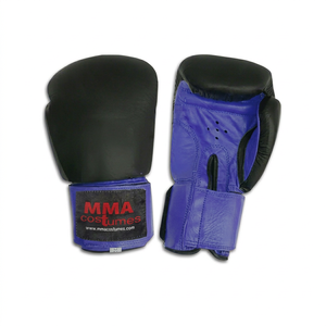 Gants de boxe MMA Sanda professionnels en cuir bleu et noir, personnalisés, à doigts entiers, avec fermeture auto-agrippante, pour l'entraînement et la performance - Product Image 1