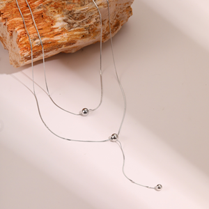 Collar de Moda con Borla de Cuentas Redondas de Doble Capa, Collar de Acero de Titanio, Sin Decoloración, Cadena para Clavícula Chapada en Oro de 18K - Product Image 5