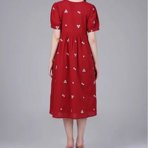 Robe d'été midi décontractée en coton et lin, col en V, coupe trapèze, manches courtes, personnalisable et élégante pour femme - Product Image 5