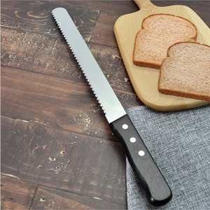 Flat Cut <strong>Bread</strong> Knife <strong>Bread</strong> Slicer Black Wood Handle Stainless Steel Cake Serrated Knife <strong>Bread</strong> <strong>Cutter</strong> - Product Image 4