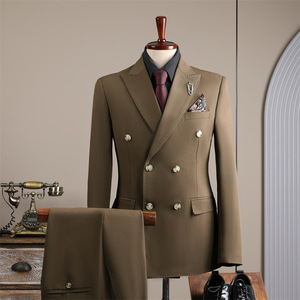Costume de couleur camel à double rangée pour hommes <span class=keywords><strong>Tenue</strong></span> de mariage d'affaires pour le marié Costume Slim pour les garçons d'honneur <span class=keywords><strong>Tenue</strong></span> d'affaires pour hommes - Product Image 1
