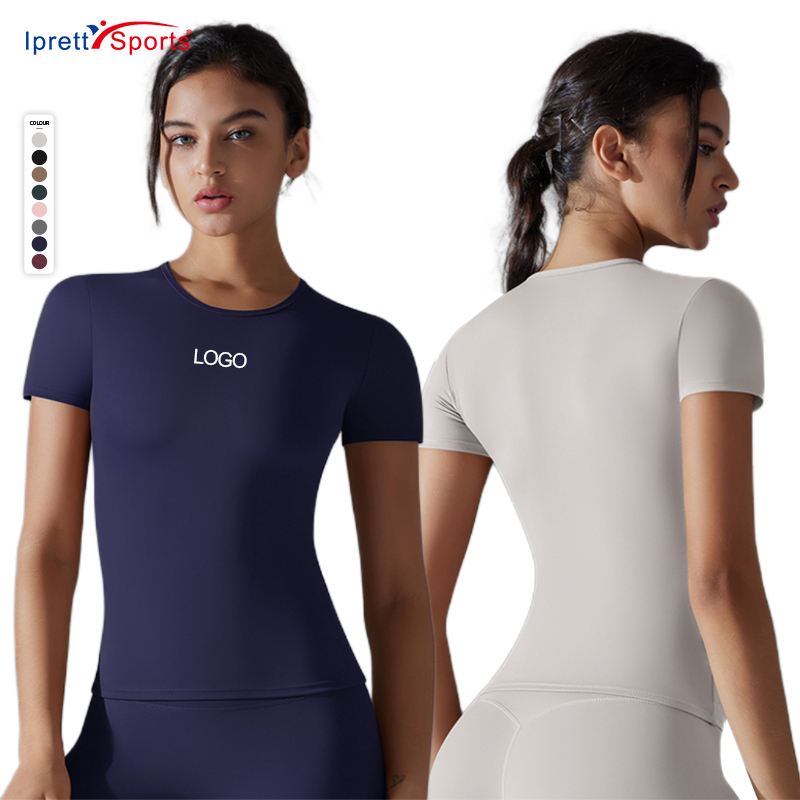 Classic Round Neck Yoga Fitness Tee Outdoor Sweat-wicking Short Sleeve Sports Running Tops Women Slim Fit Gym Active T-Shirts