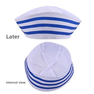 Chapeau <span class=keywords><strong>de</strong></span> <span class=keywords><strong>capitaine</strong></span> pour fête d'Halloween, performance scénique, cosplay, marin, drapeau ancre, bleu rayé, uniforme pour adultes et enfants - Product Image 2