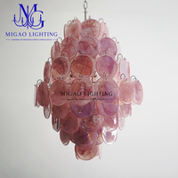 Lustre artistique en verre à motif rose médiéval français, suspension de luxe léger pour villa, salon, salle à manger, plafond haut, décoration intérieure