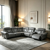 Canapé d'angle moderne de luxe en cuir véritable avec deux fauteuils inclinables électriques, haut-parleur Bluetooth et porte-gobelets