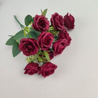 Bouquet de mariage réaliste en roses artificielles, 10 têtes, rouge bordeaux, fleurs de mariée nouées à la main pour la mariée, décoration de la maison, hôtel