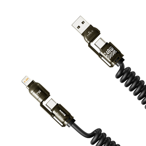 Câble de données de voiture 4-en-1 à ressort 240W à charge rapide <span class=keywords><strong>avec</strong></span> connecteurs USB-A/Type-C compatible CarPlay <span class=keywords><strong>iPhone</strong></span> et iPad - Product Image 6