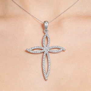 CUSTOM SILVER 10K/14K/18K GOLD PLATED LAB GROWN CVD DIAMOND CLASSIC ENGAGEMENT GIFT SWEATER <b>CHAIN</b> NECKLACE <b>CROSS</b> PENDANT VS - Product Image 3