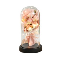 Vente en gros 2025 de cadeau pour la Saint-Valentin lumière LED préservée rose dans un dôme fleur savon rose bouquet boîte-cadeau pour la fête des mères