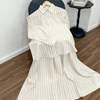 Ensemble jupe et chemise respirante à manches longues et col rayé oversize en lin écologique durable pour femme, idéal pour le travail (OEM)