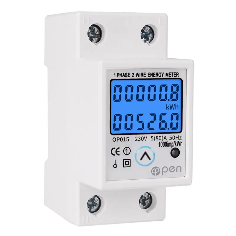 Din Rail LCD Digital Backlight Single Phase Energy Meter Power Consumption Meter Wattmeter Electronic AC 220V 80A