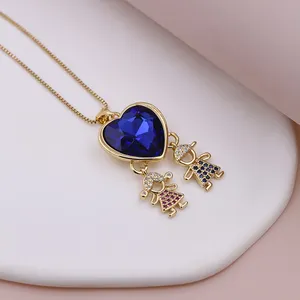 Mạ Vàng Đại Dương Trái Tim Mặt Dây Chuyền Sapphire Vĩnh Cửu Tình Yêu Pha Lê Trái Tim Mặt Dây Chuyền Vòng Cổ Phụ Nữ Đồ Trang Sức Thời Trang Valentine Của Ngày Quà Tặng