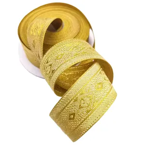 Gouden Lente Jacquard Lint Antiek Patroon Webbing Etnische Kanten Tape Voor Kostuum Dans Kostuum Kledingstuk Accessoires