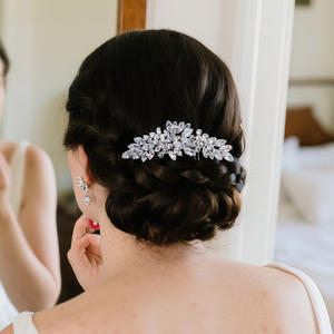 Modischer Braut-Haarschmuck Handgefertigter Zirkon-Blumen-Haarkamm Damen Hochsteckfrisur Haaraccessoires für Abschlussball und Party - Product Image 3