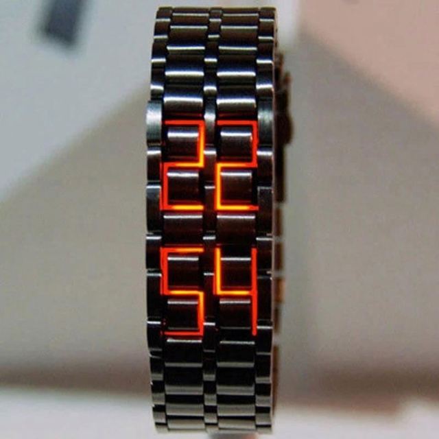 Fashion Unique Creative Digital  Red Blue LED Display Lava Metal Watch Male Bracelet Lovers Retro Square Automatic Watches With