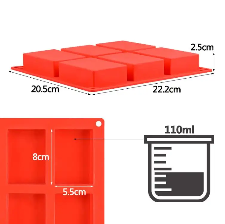 6 Cavity Rectangle Silicone Soap Mold Bar Baking Molds Silicon Mould Tray Homemade Food Grade Craft Soap Making