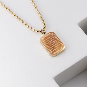 Stainless Steel Beaded Chain Square Tag Necklace Gold Color Geometric Pendant Fashion Accessory - Product Image 2