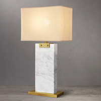 Lampe de table rectangulaire en marbre avec abat-jour en lin pour chambre principale, chevet, hôtel de luxe, villa, projet de manoir, qualité contractuelle ETL