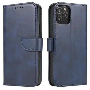 Capa magnética de celular de couro personalizada, capa estilo flip de couro para carteira, para iphone 12 13 14 pro max, com 3 cartões