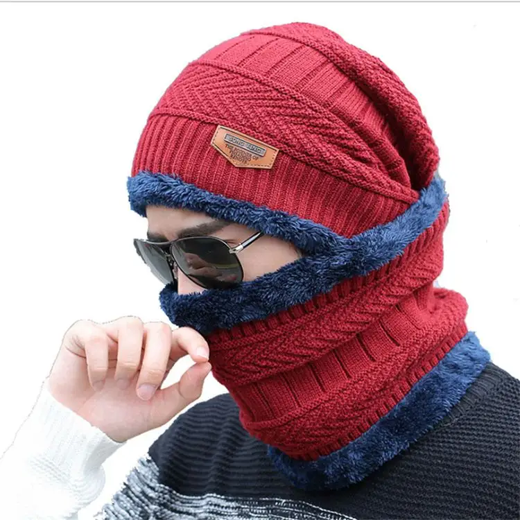 Winter men beanie hat and scarf set knit winter Neck warmer Skully Beanies hats cap