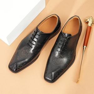 Zapatos de Vestir Negros de Cuero Genuino con Cordones, Punta Puntiaguda, Logotipo Grabado, Suela de Goma, Parte Superior Transpirable para Todas las Temporadas - Product Image 4