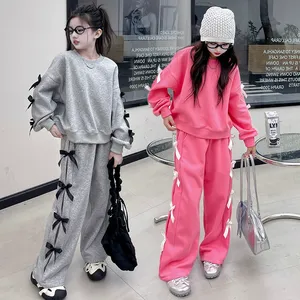 Nuovo Set di abbigliamento <span class=keywords><strong>per</strong></span> <span class=keywords><strong>ragazze</strong></span> adolescenti a maniche lunghe con fiocchi felpa + pantaloni Set di abbigliamento <span class=keywords><strong>per</strong></span> bambini - Product Image 1