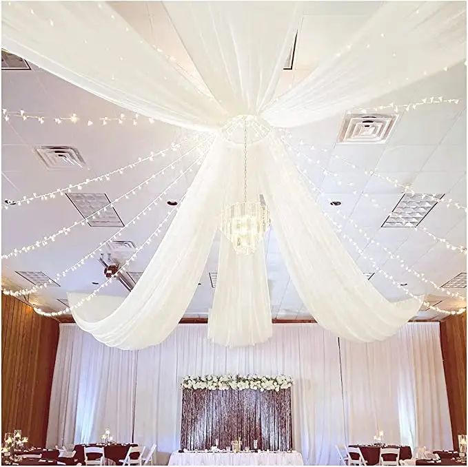 5ftx20ft Ceiling Panel Extra Long White Chiffon Fabric Draping Soft Birthday Stage curtain for wedding decoration