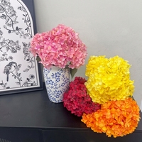Bouquet d'hortensias artificiels jaunes à 5 têtes, fleurs artificielles en soie et plastique pour la décoration de la maison et des mariages