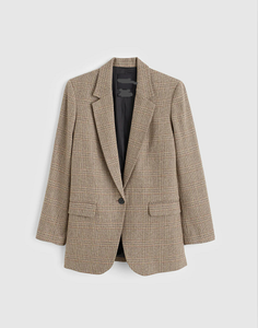 Blazer à carreaux oversize pour femme – Veste de costume décontractée élégante à un bouton, vêtement d'extérieur polyvalent pour le bureau au quotidien - Product Image 1