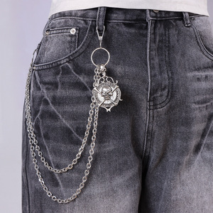 yueli Hip Hop Punk Style Metal Double Layer Waist Chain Shield <b>Skull</b> Pendant For Jeans Daily Wear Tibetan Silver - Product Image 1