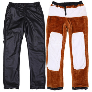 Men's PU Leather Fleece <b>Lined</b> <b>Pants</b> Thickened Warm Winter Work Trousers Size 2 3 4 5 XL Black - Product Image 2
