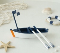 Décoration nautique méditerranéenne pour la maison, modèle de bateau à rames en bois peint à la main, ornement de style plage