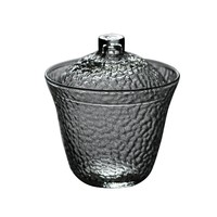 Bol en verre épais, écologique, durable, résistant à la chaleur, de qualité alimentaire, avec couvercle, GAIWAN, texture martelée, transparent, ensemble de thé Sancai