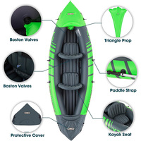 Kayak Inflable, Canoa de PVC Plegable, Juego de Bote con Remo, Asiento, Bomba de Aire, Balsa de Pesca Portátil para Deportes Acuáticos al Aire Libre