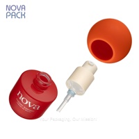 Flacons pompe à sérum de 30 ml à fond bombé et arrondi, revêtement rouge, pour base de maquillage et gel, avec bouchon sphérique orange mat