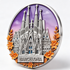 Pin Metálico Circular de la Sagrada Familia de Barcelona, Plateado, con Esmalte Duro, Diseño de Escultura Artística, Souvenir - Product Image 5