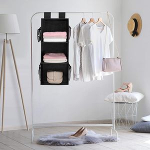 3-Shelf Hanging Closet Organizer 33x15x85cm Foldable <b>Storage</b> For Bedroom Black Non-Woven Fabric - Product Image 6