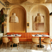 Ensemble de canapés et de tables de restaurant modernes en bois et marbre courbé pour café