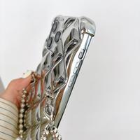 Coque de téléphone en argent plaqué avec chaîne de perles à bandoulière pour iPhone 16 15 14 13 12 pour Huawei Mate 60 50 40 30 Pro Plus
