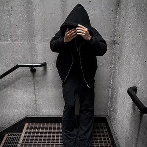 Fabricant de vestes réversibles en fourrure à double couche en polaire épaisse et lourde sur mesure, fermeture éclair, épaules tombantes, hiver, hommes, sweat à capuche en fourrure vierge - Product Image 1
