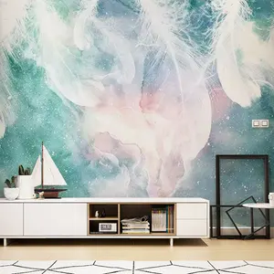 コロンナックカスタムリビングルーム寝室モダンシンプルな背景壁紙星空白い羽の色壁画の装飾