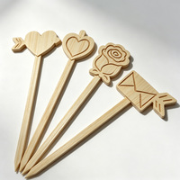 Piques à fruits en bambou personnalisées en forme de cœur et de rose, brochettes décoratives pour cocktails, cure-dents en bois jetables pour fêtes et mariages