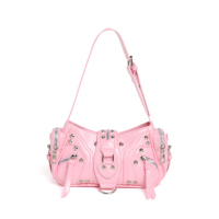 Untuk Tas Bahu Kasual Sport Y2K Rivet Weekender dengan Gesper Hati, Saku Ritsleting Multi Sisi, Tali Dapat Disesuaikan, Tas Wanita di Bawah Lengan.