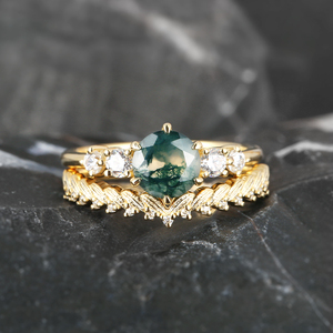 Anello Originale Personalizzato di Lusso Placcato Oro con Agata Muschiata Taglio Brillante Rotondo in Argento <span class=keywords><strong>Sterling</strong></span> 925 Set per Coppia - Product Image 1