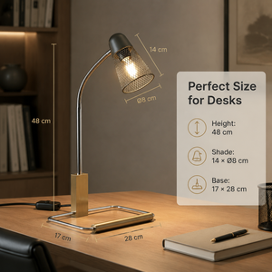 Metal <b>Table</b> <b>Lamp</b> With Adjustable Gooseneck Metal Mesh Shade For Reading <b>Study</b> Desk Bedroom Bedside Nightstand Decor - Product Image 4