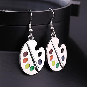 Pendientes de paleta de arte, chapados en plata, aleación de zinc, unisex, bonitos, joyería de moda, diseño colorido - Product Image 3