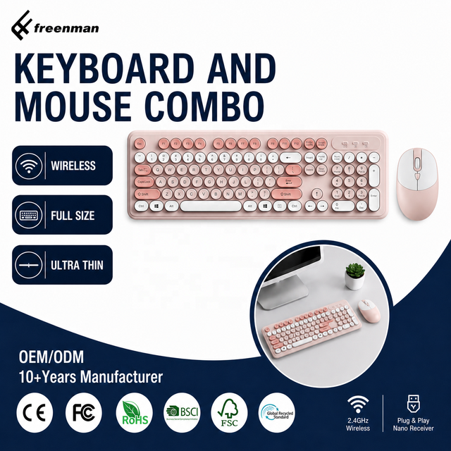 Factory Price Custom Ultra Thin Full Size Rechargeable 2.4G Wireless Keyboard and Mouse Set for Desktop PC Laptop Office Home