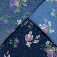 Tissu en denim tissé imprimé, motif floral botanique vif, coton doux, style romantique, pour jupes et manteaux femme/fille, motif personnalisé, OEM, 300M, faible quantité minimale de commande